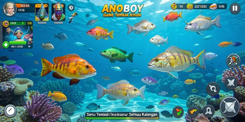 Screenshot ANOBOY menunjukkan pemain menikmati gameplay tembak ikan.
