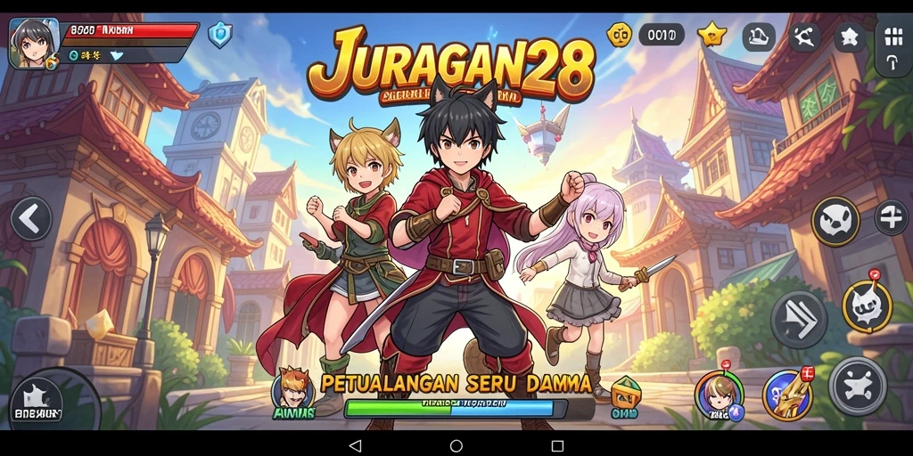 Tampilan aksi seru dalam JURAGAN28 dengan karakter Anime.