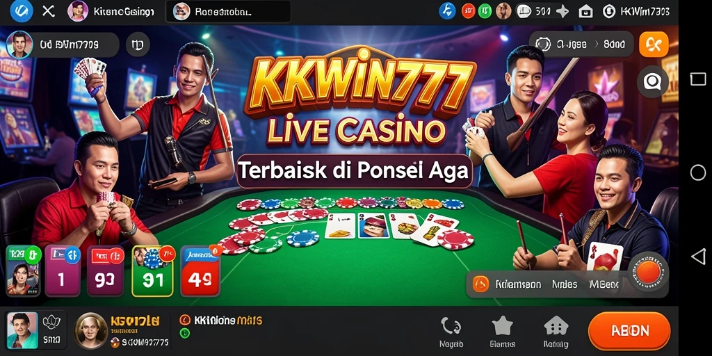 Screenshot utama menampilkan dealer profesional dan gameplay Live Casino yang mengesankan.