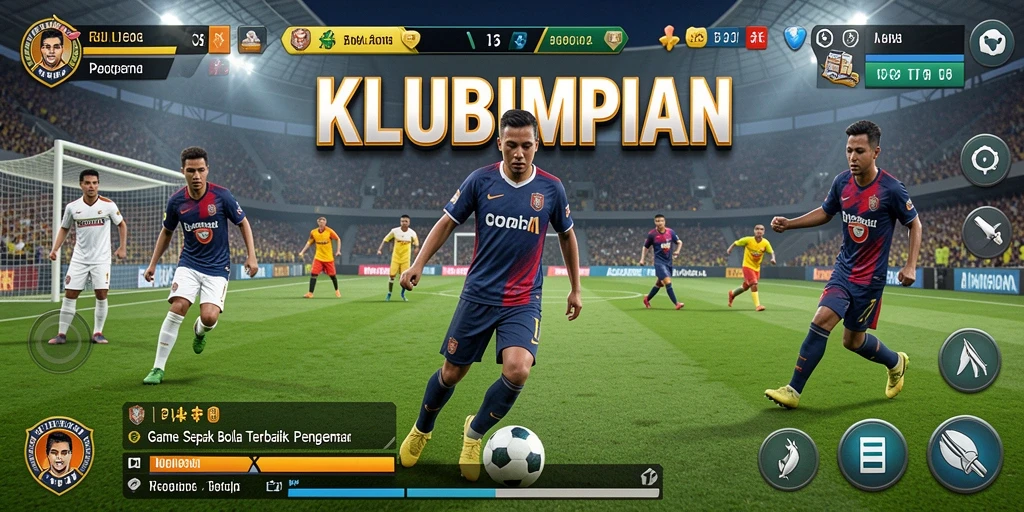 Gameplay seru dalam KLUBIMPIAN yang memperlihatkan pertandingan sepak bola.