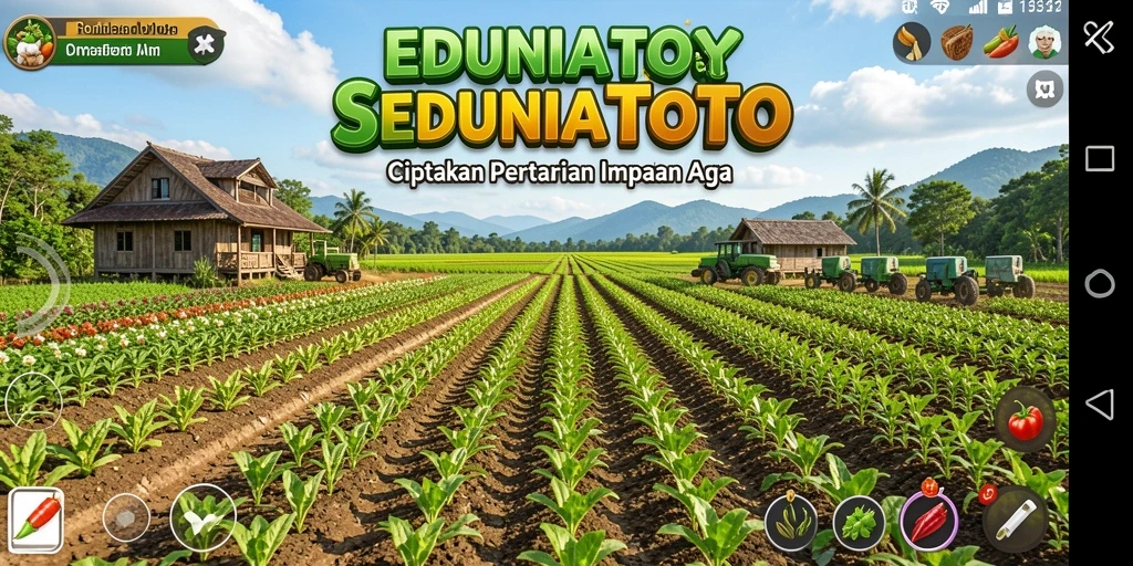 Gameplay SEDUNIATOTO yang menarik dengan pertanian yang berwarna-warni.